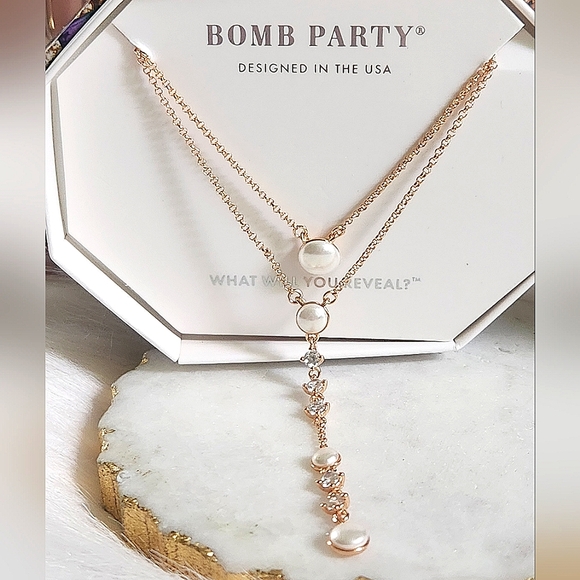 Bomb Party Jewelry - NWT Bomb Party June Birthday 6163  Pearl Rose Gold-Plated Layered Necklace